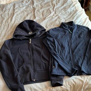 Lot of two Lululemon jackets: one navy scuba zip and one navy full zip